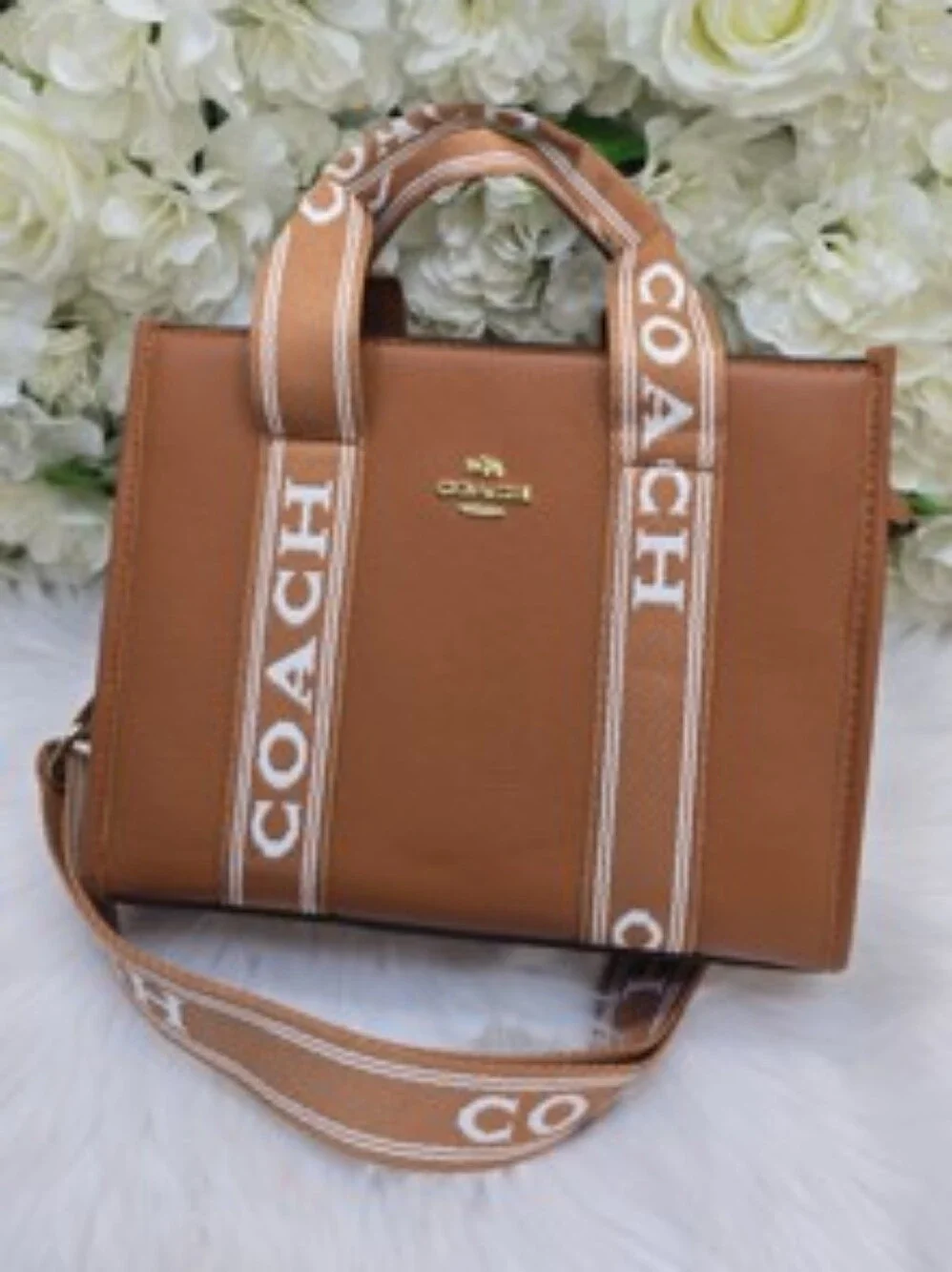 Coach Brown Satchel with Branded Straps
